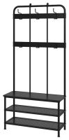 พินนิก ราวแขวนเสื้อโค้ต+ชั้นวางรองเท้า, ดำ, 193x37x90 ซม. (PINNIG Coat rack with shoe storage bench, black, 193x37x90 cm)