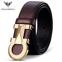 WILLIAMPOLO Mens genuine leather Belt Automatic Buckle strap  luxury brand  mens Jeans  Belt Business casual Cowhide Belts