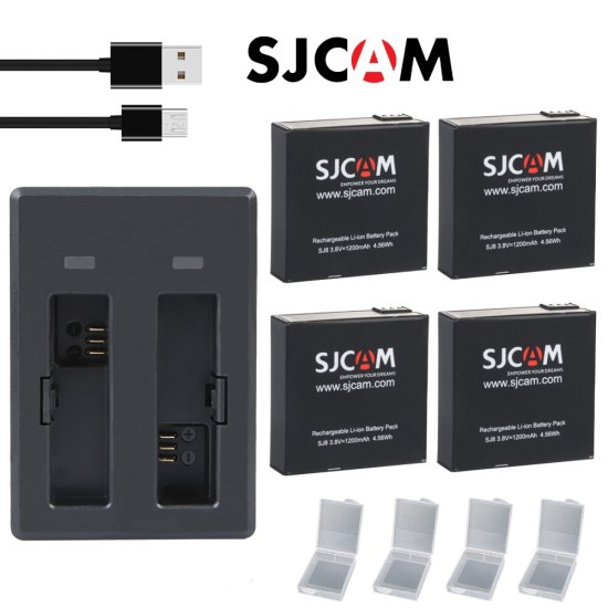 Sjcam sj8 series accessories 4pcs sjcam sj8000 battery + dual charger for - ảnh sản phẩm 1