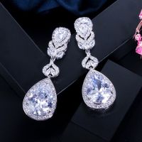 ^&amp;%$&amp;^ เครื่องประดับหรูหราต่างหูเจ้าสาวต่างหูยาวคริสตัล cubic zirconia