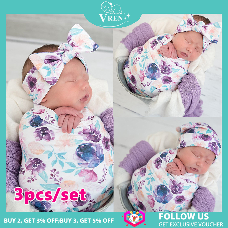 Newborn Baby Swaddle Muslin Blanket Infant Sleeping Bag Swaddle Wrap+Headband 