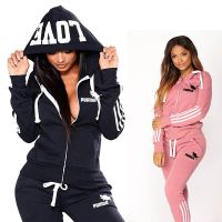 2023 Spring Womens Sports Suit Hooded Zipper Sweatshirt Suit Womens 2-piece Set Printed Hoodie + Pants Tracksuit