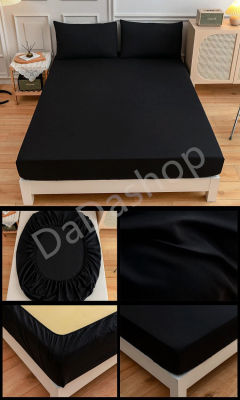 ชุดผ้าปูที่นอน Da1-11 สีดำ แบบรัดรอบเตียง ขนาด 3.5 ฟุต 5 ฟุต 6 ฟุต พร้อมปลอกหมอน 3 in1 เตียงสูง10นิ้ว ไม่มีรอยต่อ ไม่ลอกง่าย