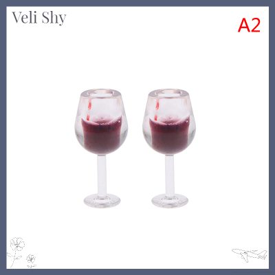 Veli Shy 2ชิ้น1/12บ้านตุ๊กตาถ้วยถ้วยแก้วไวน์แดงตกแต่งโมเดลแก้ว