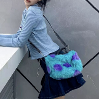 Xiuya Harajuku Crossbody Bag Women 2021 Autumn Winter Japanese Kawaii Blue Purple Fur Bag Handbag For Club Cosmetic Pouch Purse