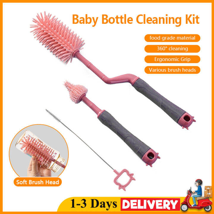 3PCS Silicone Bottle Brush Baby Pacifier Brush Straw Brush 360 Degree