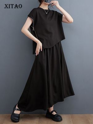 XITAO Dress Sets Zipper Patchwork Black Irregular Two Pieces Sets