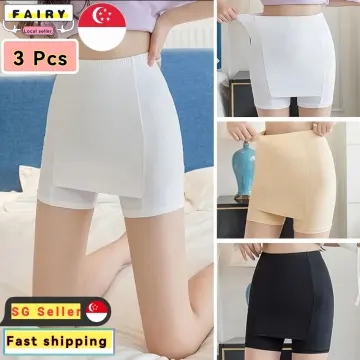 Flarixa Ice Silk High Waist Women Tummy Control Seamless Shorts Double  Layer Under the Skirt Boxer