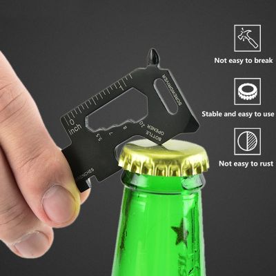 ：“{—— Keychain Stainless Steel Multiftional Tool Card Bottle Opener Keyring Outdoor Multiftional Tool