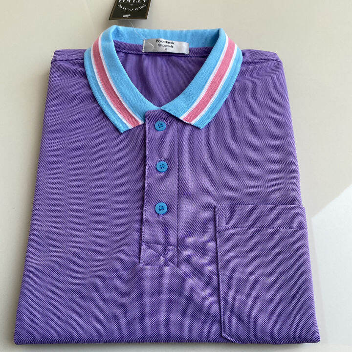 polo-shirt-เสื้อโปโล-ผ้าไมโครแอร์-micro-plus-สีม่วงอ่อน-ปกขลีปฟ้า-ชมพู-สวมใส่สบาย-แบบคลาสสิค-ไม่เหมือนใคร-เหมาะสำรับอากาศในประเทศไทย