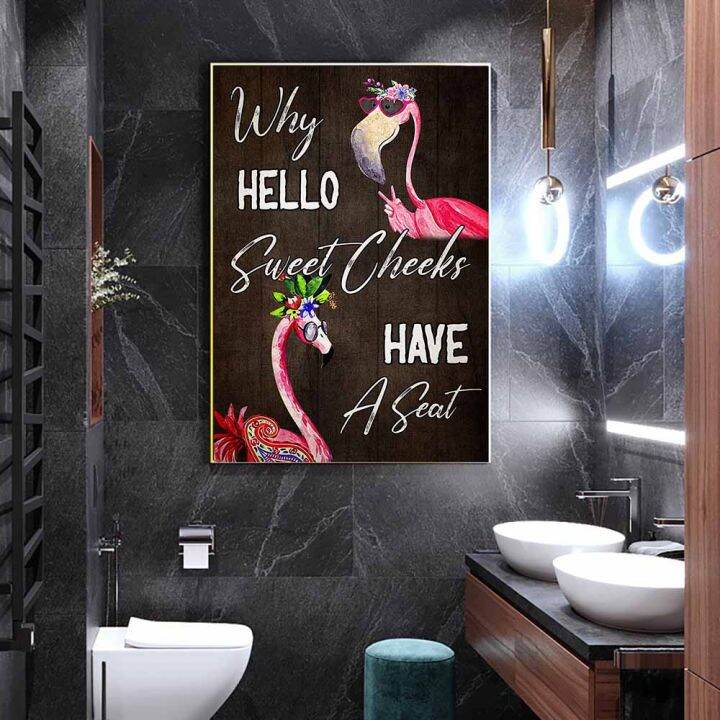 Funny Bathroom Canvas printing Why Hello Sweet Cheeks Have Seats