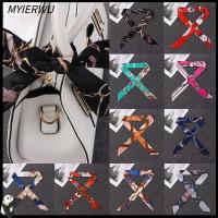 MYIERWU 2Pcs แฟชั่น ที่คาดผม ข้อมือ/เอว ผ้าพันคอคอ ผ้าพันคอริบบิ้นตกแต่ง ผ้าพันคอไหมขนาดเล็ก ริบบิ้นหูหิ้วกระเป๋าถือ