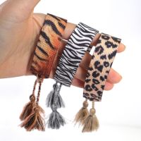 Leopard Adjustable Lace Up Wrap Bracelet Bohemian Handmade Weave Fabric Tassels Cotton Bracelets Femme Friendship Jewelry Gift Charms and Charm Bracel