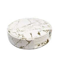 6PCS Hot Sale PU Leather Marble Coaster Drink Coffee Cup Mat Easy To Clean Placemats Round Tea Pad Table Pad Holder