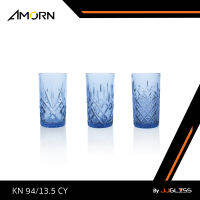 JJGLASS - (AMORN) KN 94/13.5 CY Blue - แก้วน้ำ แฮนด์เมด ทรงกระบอก ลายเจียระไน สีน้ำเงิน มีให้เลือก 3 ลาย