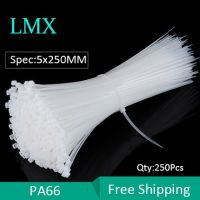 250PCS 5*250MM Self-Locking Plastic Nylon Cable Wire Black White Width 3.6mm Length 250mm Zip Ties