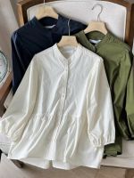 Daily Uniqlo Lantern Sleeve Cotton Shirt 2023 Spring and Autumn Three-quarter Sleeve Commuter Casual Slender Top Women Y461703