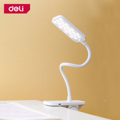 Deli โคมไฟตั้งโต๊ะ โคมไฟอ่านหนังสือ โคมไฟหนีบขอบโต๊ะ โคมไฟโต๊ะทำงาน โคมไฟโต๊ะทำงาน หมุนได้ 360 องศา หลอดLED แสงธรรมชาติ Desk Lamp