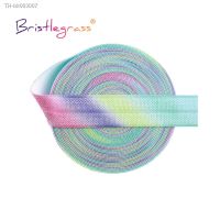 ▧ BRISTLEGRASS 2 5 10 Yard 5/8 15mm Pastel Rainbow Print Fold Over Elastic FOE Spandex Satin Band Tape Hair Tie Dress Sewing Trim