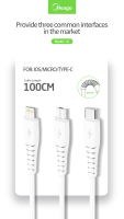 Meago รุ่น X1 สายชาร์จ 5A สาย 1 เมตร สีขาว Lighting / Type C / MicroUSB ชาร์จเร็ว Fast Charge แท้100% ประกัน1ปี