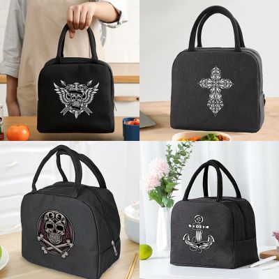 ∏๑﹍ Lunch Bag Cooler Tote Portable Insulated Zipper Thermal Canvas Bag Food Picnic Unisex Travel Lunchbox Organizer Bags Skull Print