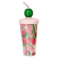 Colorful Fruit Mixing Cup Double Layer Transparent Straw Cup Summer Cold Drink Popular Creative Handy Cup