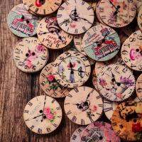 50 Pcs เย็บ Trims Vintage Retro นาฬิกาปุ่มไม้เด็ก Handmade Decals เครื่องประดับ Haberdashery ปุ่มตกแต่ง DIY Hand-Painted