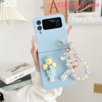 เคสโทรศัพท์ลาย HOCE 3D น่ารักสำหรับเด็กผู้หญิงเคสโทรศัพท์สำหรับ Samsung Galaxy Z Flip 4 Z 3 5G ฝาหลังกันกระแทก Zflip4 Flip3 5G เคสลายโซ่ตุ๊กตาหมีร้อยสร้อยข้อมือใส5G