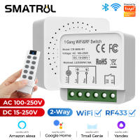 จอมอนิเตอร์16A SMATRUL Tuya DC /Ac สวิตช์ไฟสวิตช์ไร้สายอัจฉริยะ RF433 WiFi โคมไฟมินิ2ทางโมดูลควบคุมแบบคู่เปิดปิดเครื่องจับเวลาสำหรับ Google Home Alexa Tmall Genie