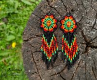 Kalindi BEADED EARRINGS FLOWERS WITH SKULL STYLE HUICHOL ต่างหูลูกปัดรูปหัวกระโหลกสไตล์ HUICHOL