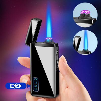 ZZOOI Gas &amp; Electric 2-in-1 Jet Torch Lighter Windproof Metal USB  Charging Electronic Butane Pipe Lighter Dual Arc LED Lighter Gift