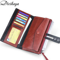 DICIHAYA Genuine Leather Women Wallet Fashion Girls Purse Card Holder Zipper Long Wallets Retro Red Lady Clutch Wallet Coins Bag