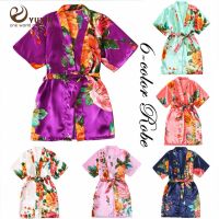 【LZ】⊙ஐ  Quimono de seda floral para mulheres Flower Girl Bridesmaid Bride Robe Satin Robes Wedding Nightgown Woman Bathrobe Kids 4 8 12 Tamanho