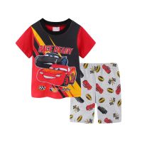 Lightning McQueen Spidermans ชุดนอนแขนสั้น2ชิ้นสำหรับบรูซแบนเนอร์,ชุดการ์ตูนสำหรับเด็กผู้หญิงทารกผ้าฝ้าย100% สำหรับเด็กผู้ชายชุดนอนใส่อยู่บ้านชุด2ชิ้นชุดนอนแขนสั้น2-7Y 0000