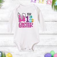 Bodysuit Bayi Paskah Pertama Saya Jumpsuit Kelinci Lengan Panjang Balita Pakaian Paskah Paskah Pertama Kalinya Baju Anak Laki-laki Perempuan