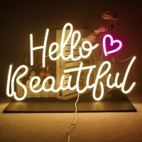 LED Custom Made Neon Sign Light Hello Beautiful USB Bedroom House Art Wedding Party Festival Child Room Wall Decor Gift