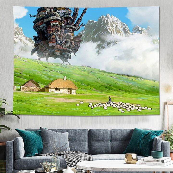 yf-anime-howls-moving-castle-tapestry-wall-hanging-sandy-beach-throw-rug-blanket-camping-travel-mattress-sleeping-pad