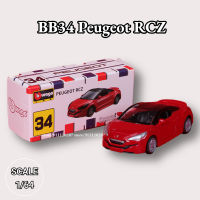 Bburago 164โมเดลรถมินิ,BB34 Peugeot RCZ Scale Miniature Art Diecast Vehicle Collection Toy