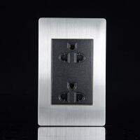 【Booming】 kgcwmw แผงสแตนเลสขนาด118มม. American Double 3-Pole Multi-Function Socket Retardant ปลั๊กไฟความปลอดภัยในครัวเรือน15A