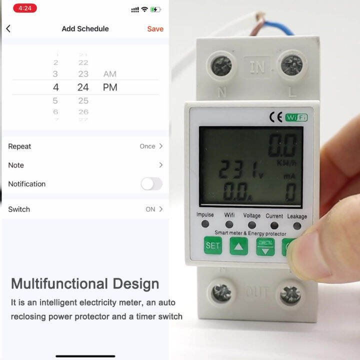 kkmoon-tuya-wifi-2p-สวิตช์ป้องกันการรั่ว-สวิตช์ป้องกันกระแสการตรวจสอบแรงดันไฟฟ้าฟังก์ชันจับเวลาเครื่องวัดพลังงานเข้ากันได้กับ-amazon-alexa-และ-google-home-สำหรับการควบคุมด้วยเสียง