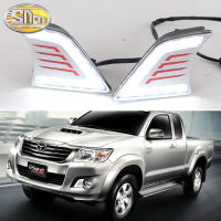 SNCN ไฟหน้ารถ LED กลางวัน2ชิ้น12V สำหรับ Toyota Hilux Vigo 2012 2013 2014เวลากลางวันแบบไดนามิกสัญญาณไฟสีเหลืองรถไฟตัดหมอก DRL