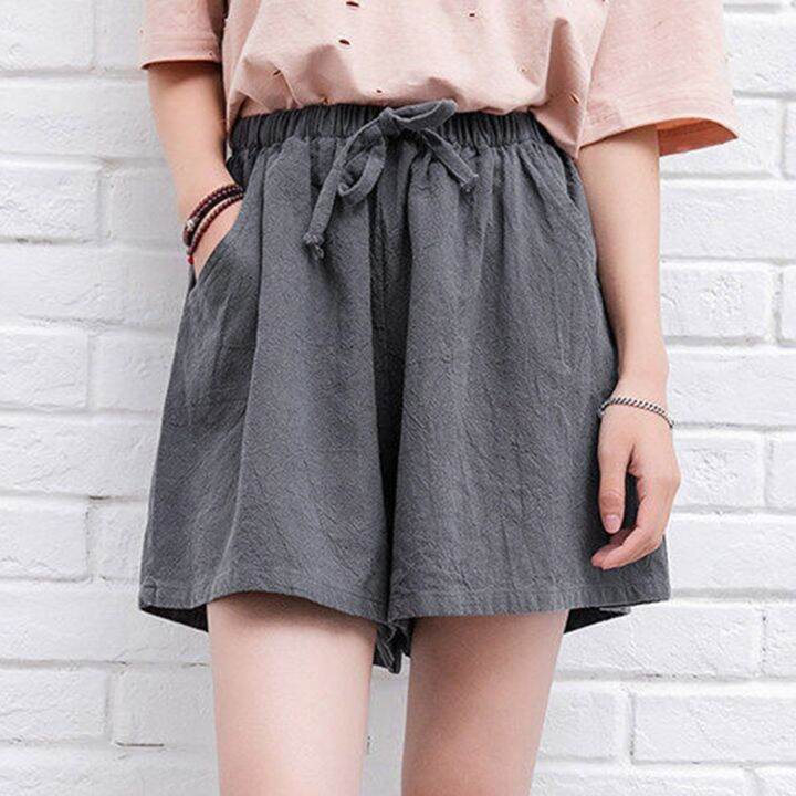 cotton-linen-shorts-women-summer-drawstring-gym-workout-shorts-ladies-casual-loose-wide-leg-shorts-streetwear