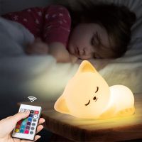 Cute Kids Night Light Cat LED Pat Sleeping Lamp Birthday Gifts Room Decor Bedroom Decorations For Baby Girls Boys Children