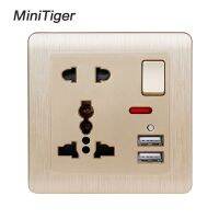 【Popular】 Minitiger 13A 5หลุมเปลี่ยนเต้าเสียบ2.1A สีขาว/สีดำ/ ทองผนังปลั๊กไฟแบบ Dual USB ชาร์จพอร์ตไฟ LED แสดงสถานะ