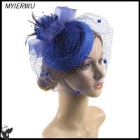 MYIERWU อุปกรณ์ตกแต่งผม ย้อนยุค ตาข่าย ดอกไม้ ขนนก ผ้าคลุมหน้า ที่คาดผม หมวก fascinators หมวก fedoras กิ๊บติดผม