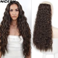 NICESY Synthetic 5 Clips Long Water Wave Clip In Hair Extensions Heat Resistant 22Inch One Piece Black Brown Hairpiece For Women Wig  Hair Extensions