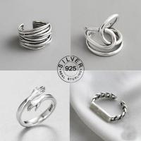 Real 925 sterling silver finger rings for women vintage lines Trendy fine Jewelry Large Adjustable Antique Rings Anillos