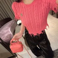 Classic Style Elegant Cross Heart Chrome heartsˉWestern Style Tassel Ripped Edge Short Sweater Top 23 Summer Short Sleeve T-shirt Fashion