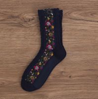 CA078 5 Pairs Vintage Funny Socks Cute Flower Print Women Socks Autumn Winter Thick Cotton Fabric Skarpetki All-match