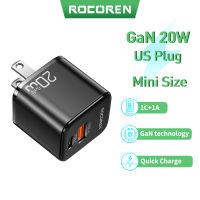 Rocoren 20W GaN Charger PD Fast Charging Charger Dual USB Type C PD3.0 QC3.0 Quick Charging สำหรับ iPhone 14 13 Pro Max Xiaomi POCO